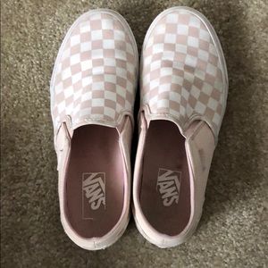 Pink checkered slip on vans